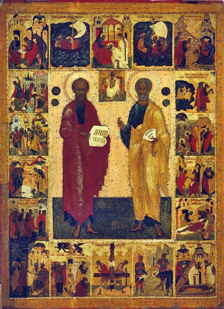 Икона апостолов Петра и Павла с клеммами. Великий Новгород, XVI век